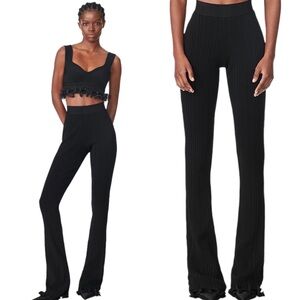 Herve Leger Black High Waist Variegated Rib Flare Pants
